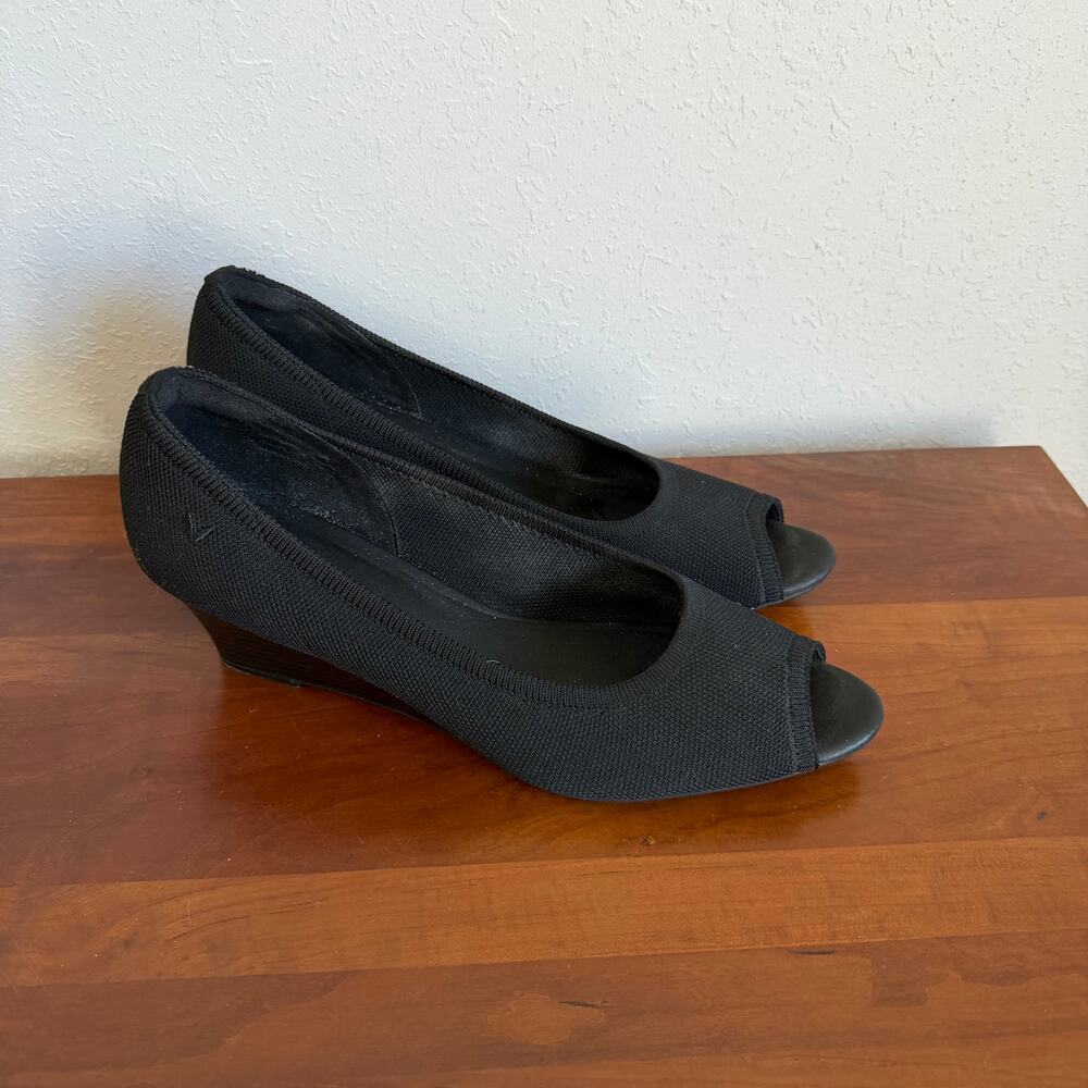 VIVAIA Black Knit Peep-Toe Wedge Pumps Womens 42 Classic Office Academia